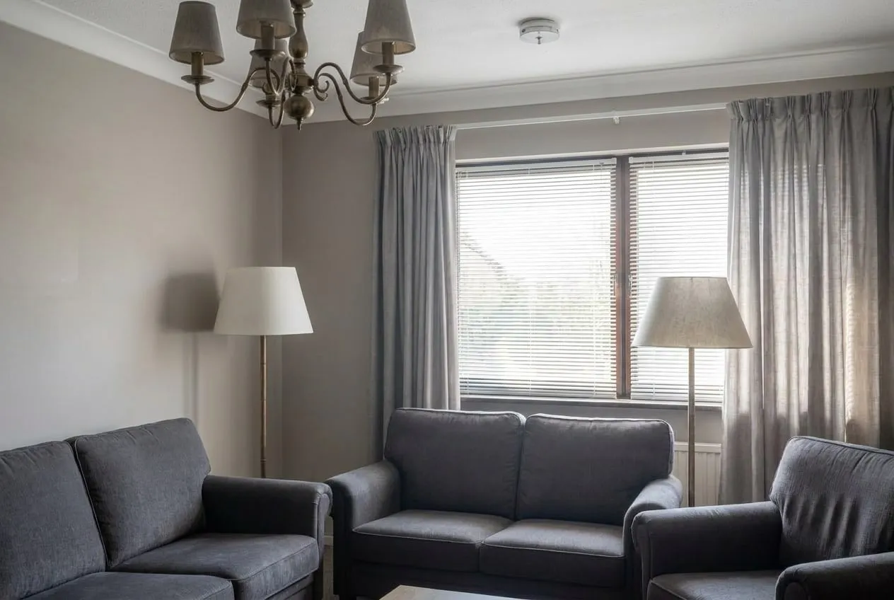 After: Smoke-damaged living room